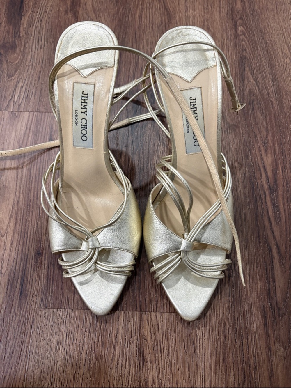 Jimmy Choo Metallic Gold Strappy Pointed-Toe Heels